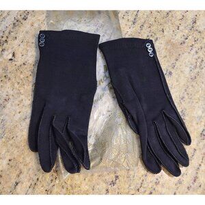 Vintage Womens Size XS-S 6 Black Cotton Formal 8" Short Gloves Button Accent